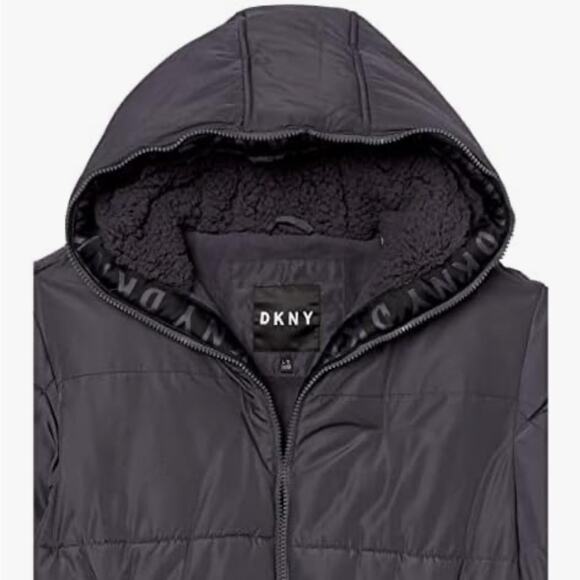 NWT DKNY Boys' Sherpa Hood Insulated Jacket Charcoal Black Size 7 - Picture 2 of 9